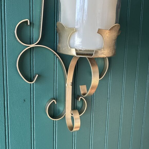 Gold Painted Wrought Iron Metal Vintage Wall Sconce Candle Holder Moody Gothic - Picture 3 of 5